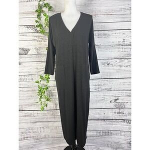 Lucky Brand Dress sz Medium Long Black Stretch Sweater Jersey Pockets Lagnelook